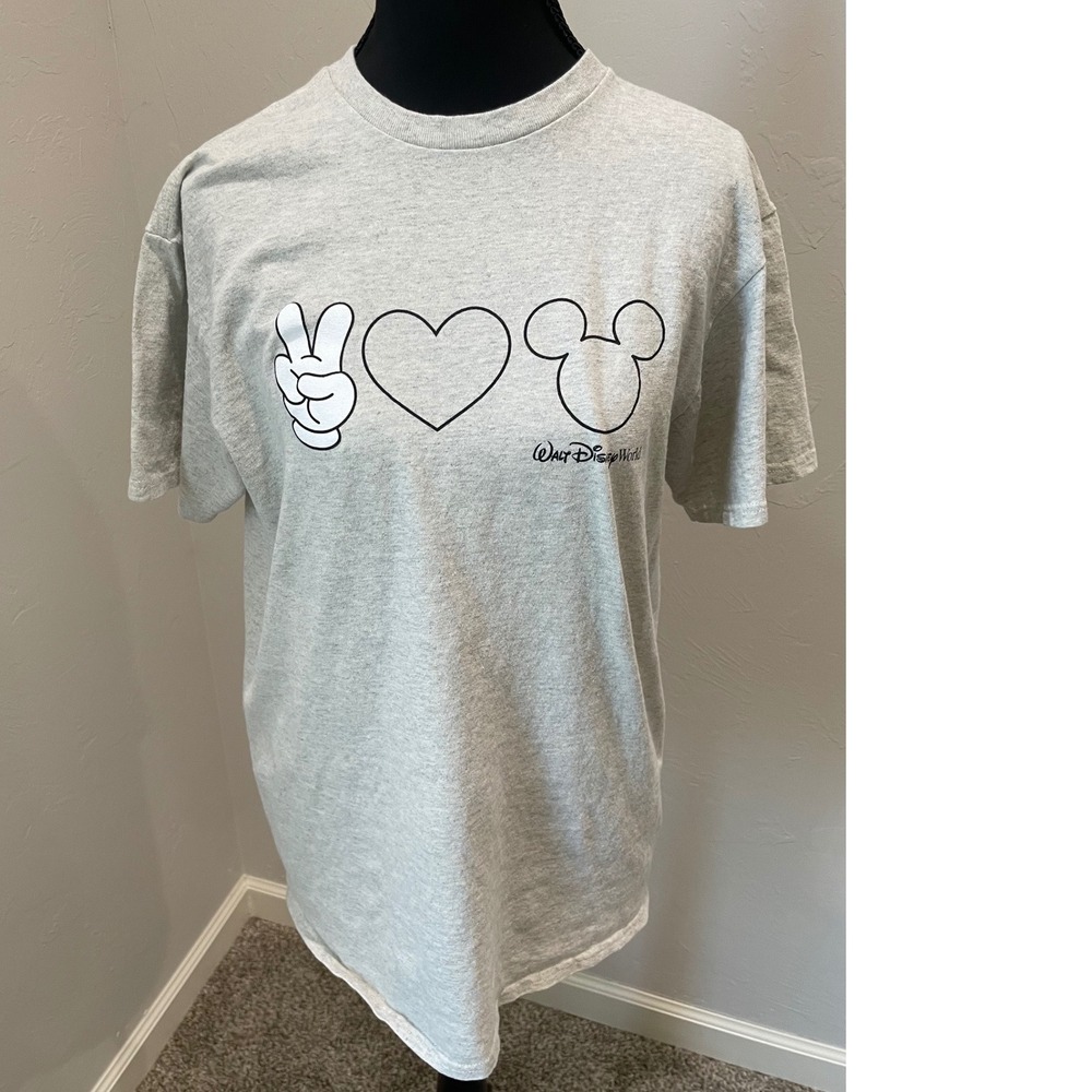 Disney Parks Peace Love Mickey Mouse Walt Disney World Gray T-Shirt Medium